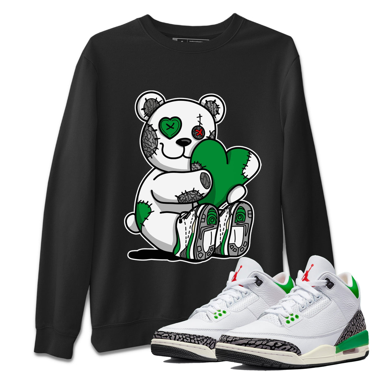 Air Jordan 3 Lucky Green Sneaker Match Tees Hugging Bear Streetwear Sneaker Shirt Jordan 3 Retro Lucky Green Sneaker Release Tees Unisex Shirts Black 1