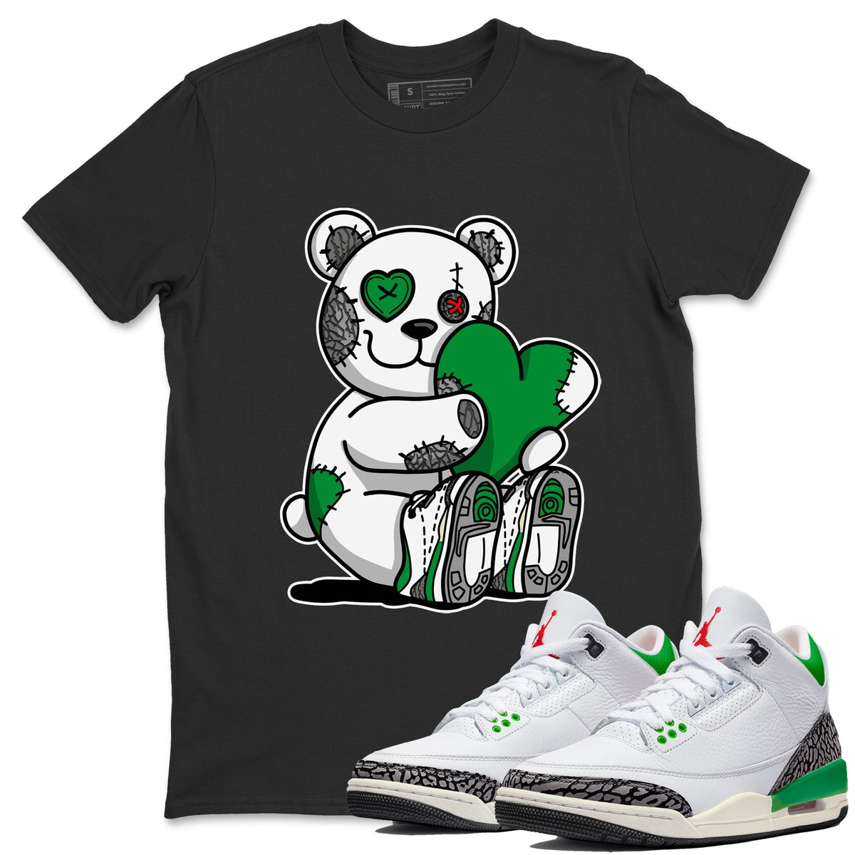 Air Jordan 3 Lucky Green Sneaker Match Tees Hugging Bear Streetwear Sneaker Shirt Jordan 3 Retro Lucky Green Sneaker Release Tees Unisex Shirts Black 1