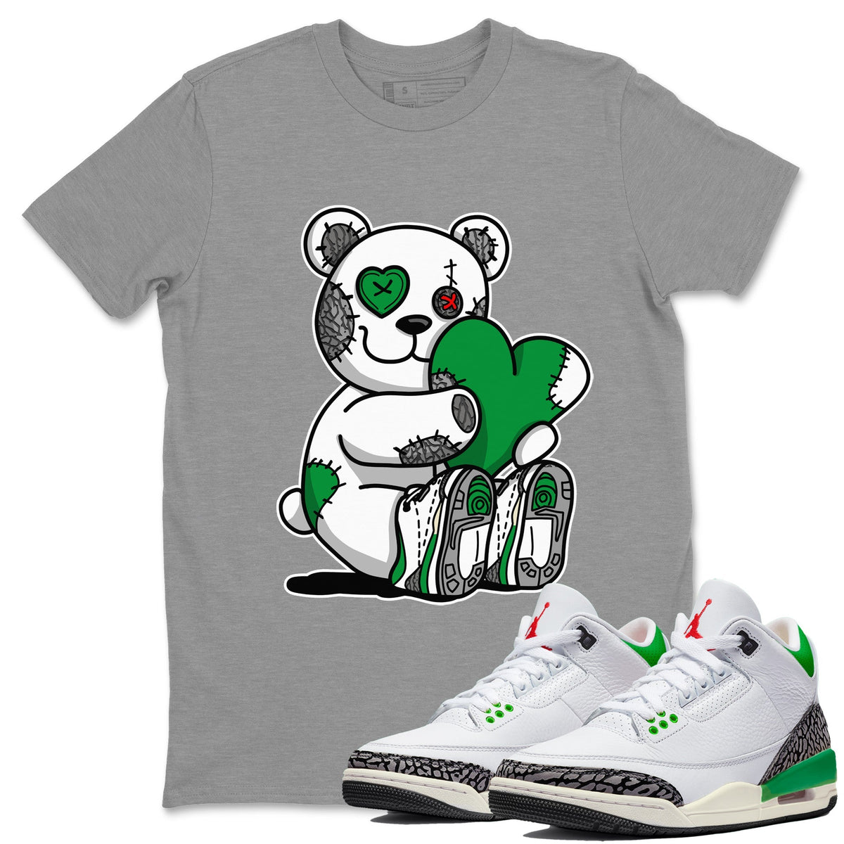Air Jordan 3 Lucky Green Sneaker Match Tees Hugging Bear Streetwear Sneaker Shirt Jordan 3 Retro Lucky Green Sneaker Release Tees Unisex Shirts Heather Grey 1