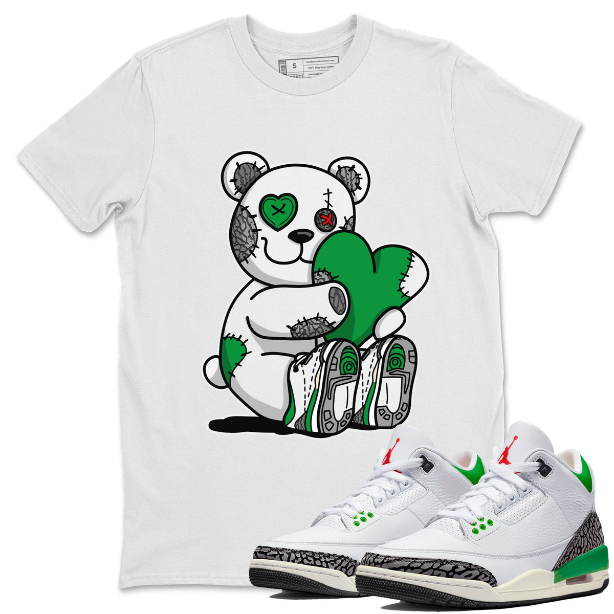 Air Jordan 3 Lucky Green Sneaker Match Tees Hugging Bear Streetwear Sneaker Shirt Jordan 3 Retro Lucky Green Sneaker Release Tees Unisex Shirts White 1