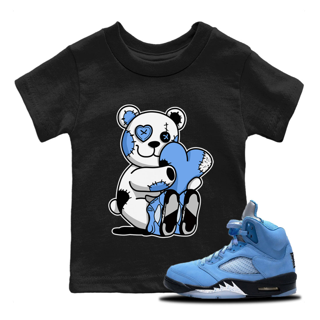 Air Jordan 5 UNC Shirt To Match Jordans Hugging Bear Sneaker Tees Air Jordan 5 Retro UNC Drip Gear Zone Sneaker Matching Clothing Kids Shirts Black 1