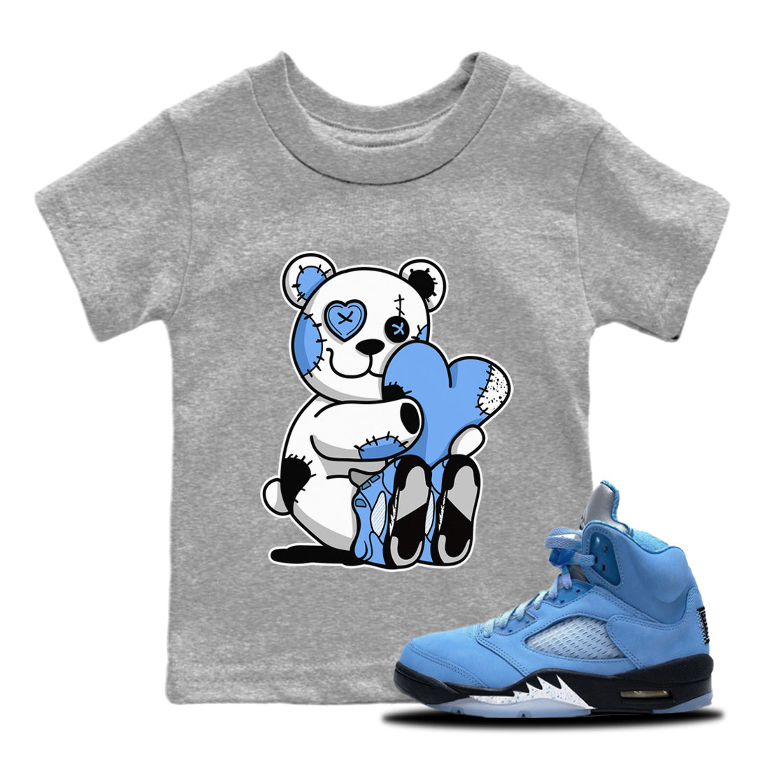 Air Jordan 5 UNC Hugging Bear Baby and Kids Sneaker Tees Air Jordan 5 Retro UNC Kids Sneaker Tees Size Chart