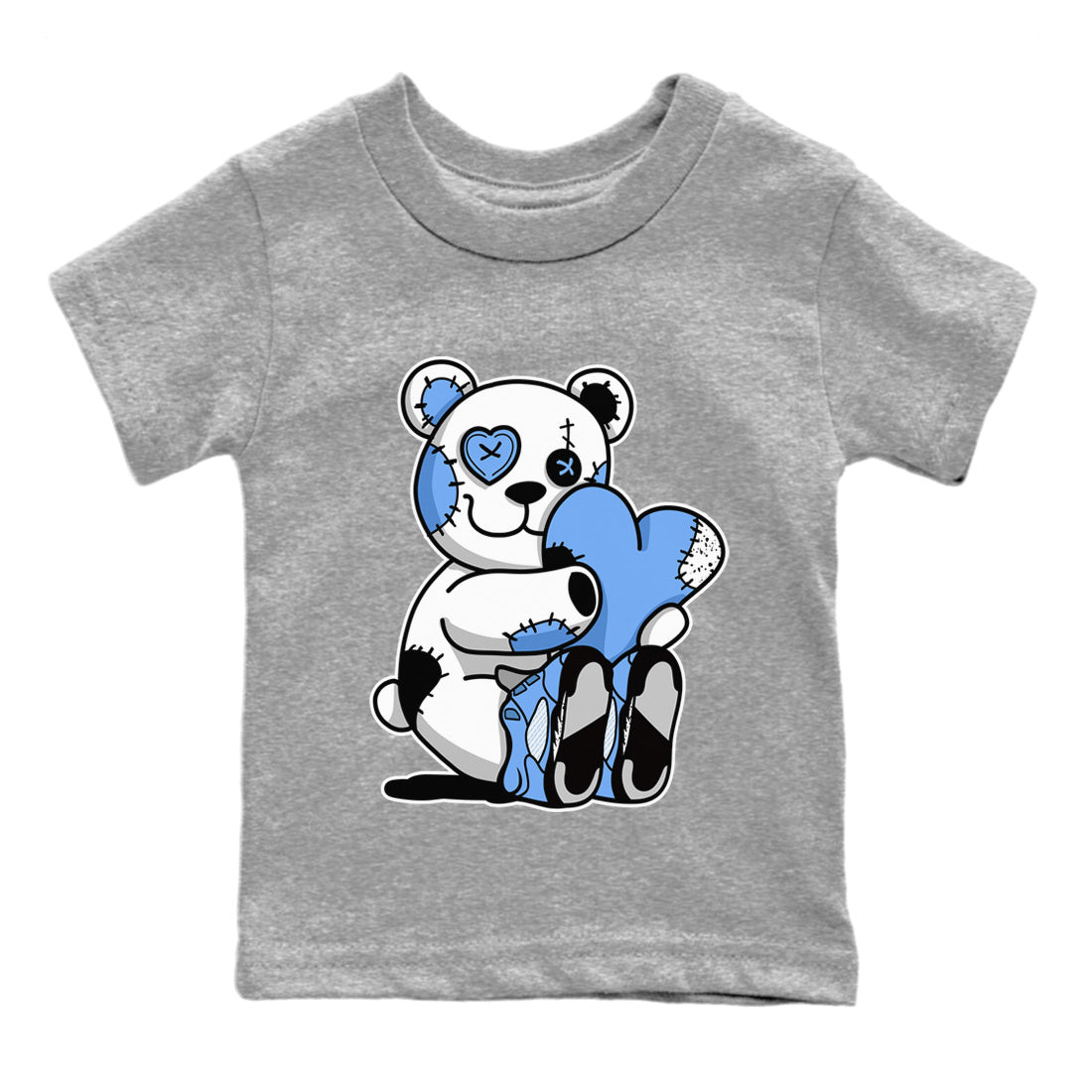 Air Jordan 5 UNC Shirt To Match Jordans Hugging Bear Sneaker Tees Air Jordan 5 Retro UNC Drip Gear Zone Sneaker Matching Clothing Kids Shirts Heather Grey 2