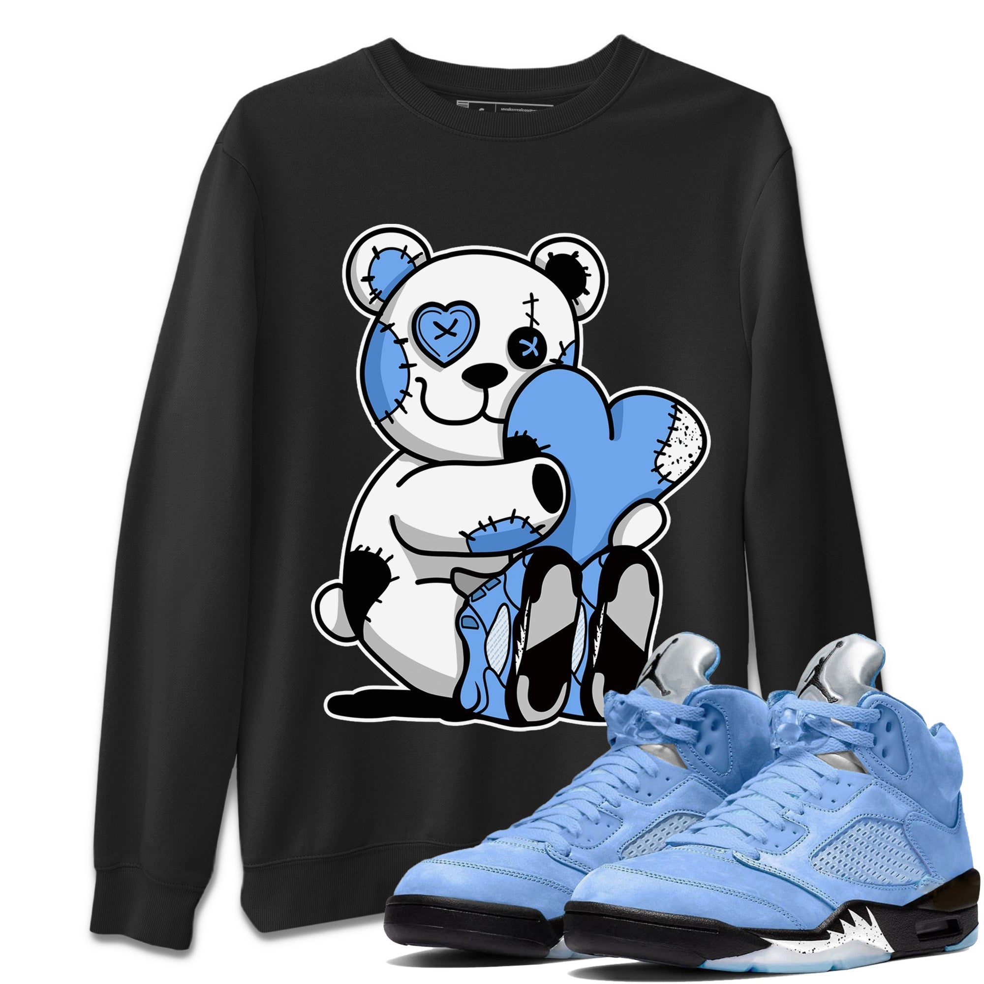Air Jordan 5 UNC Shirt To Match Jordans Hugging Bear Sneaker Tees Air Jordan 5 Retro UNC Drip Gear Zone Sneaker Matching Clothing Unisex Shirts Black 1