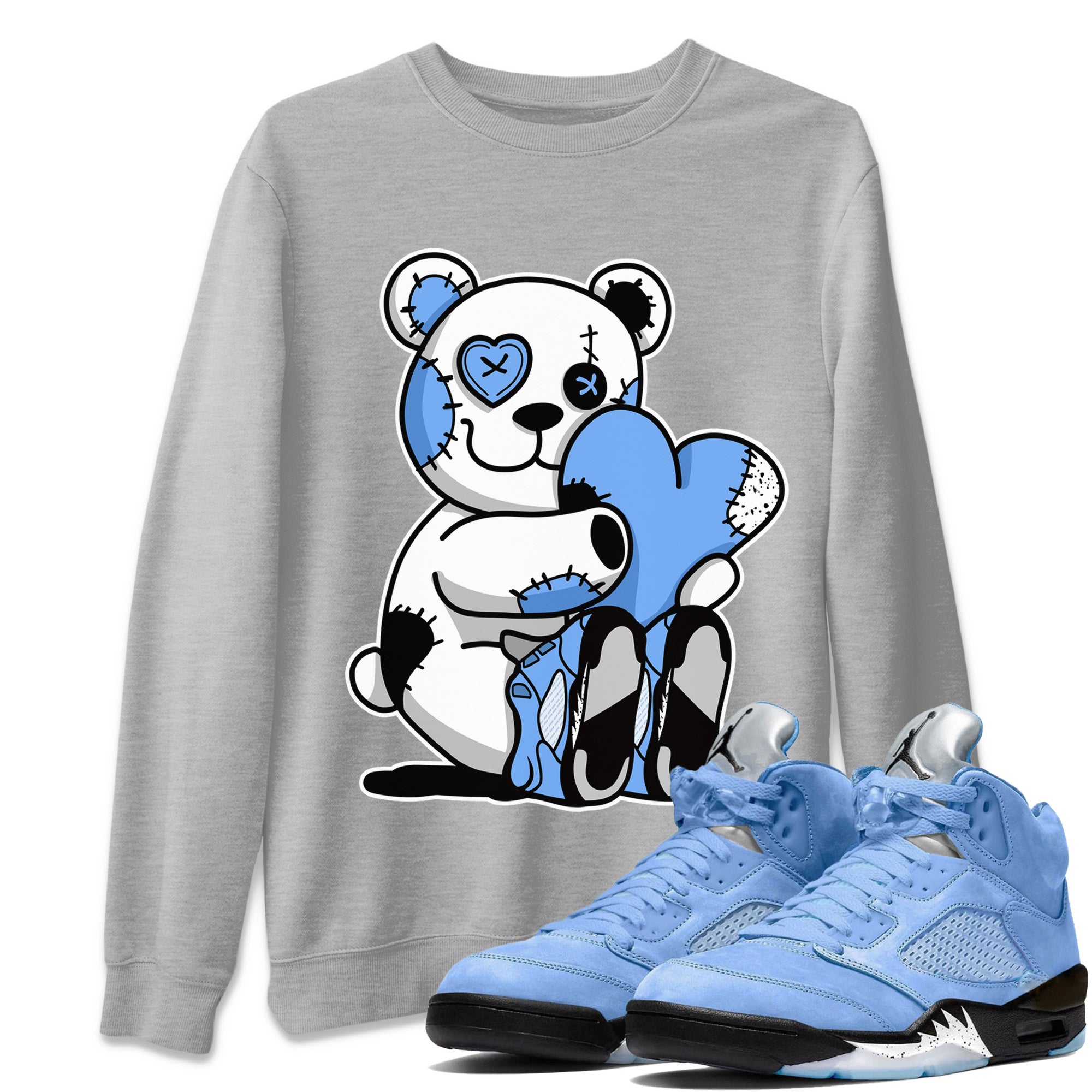 Air Jordan 5 UNC Shirt To Match Jordans Hugging Bear Sneaker Tees Air Jordan 5 Retro UNC Drip Gear Zone Sneaker Matching Clothing Unisex Shirts Heather Grey 1