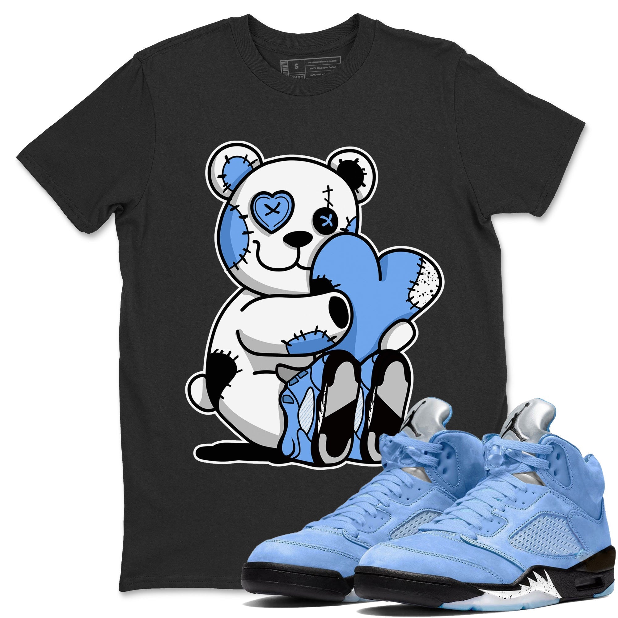 Air Jordan 5 UNC Shirt To Match Jordans Hugging Bear Sneaker Tees Air Jordan 5 Retro UNC Drip Gear Zone Sneaker Matching Clothing Unisex Shirts Black 1