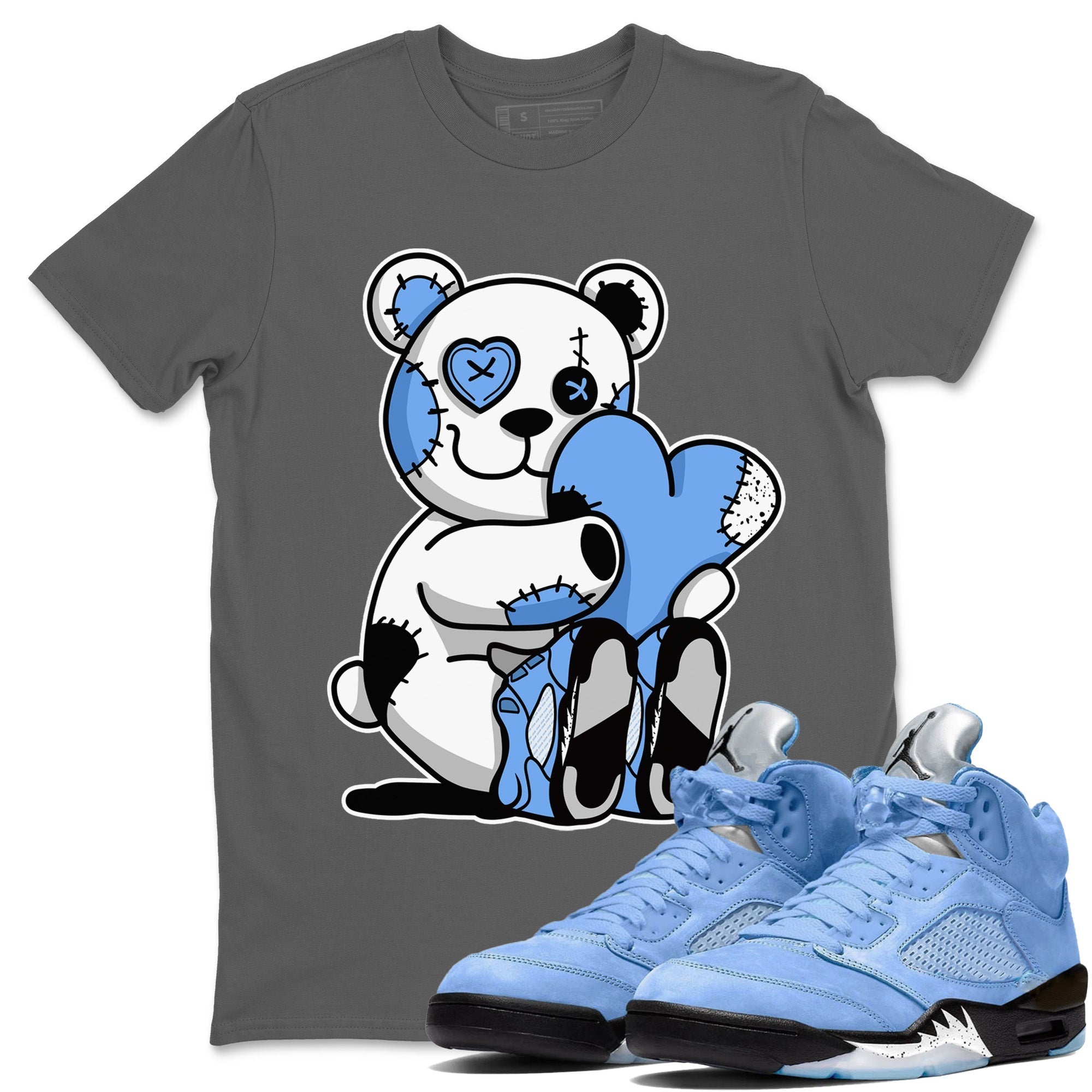 Air Jordan 5 UNC Hugging Bear Crew Neck Sneaker Tees Air Jordan 5 Retro UNC Sneaker T-Shirts Washing and Care Tip