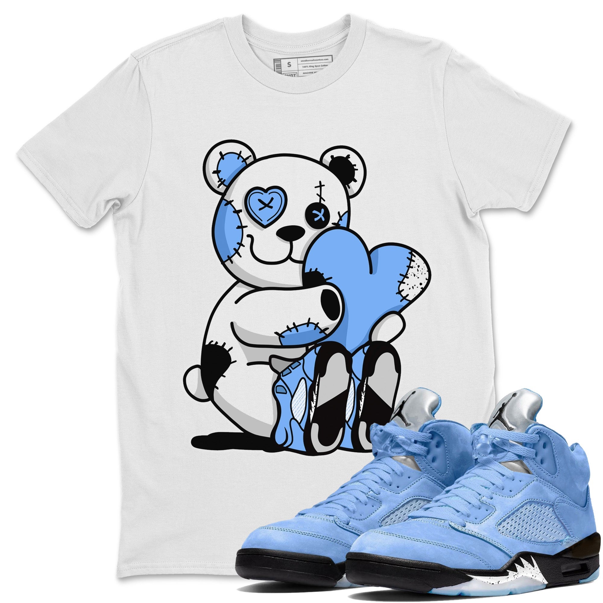 Air Jordan 5 UNC Shirt To Match Jordans Hugging Bear Sneaker Tees Air Jordan 5 Retro UNC Drip Gear Zone Sneaker Matching Clothing Unisex Shirts White 1