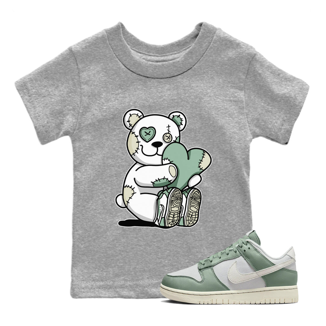 Dunk Low Mica Green Shirts Hugging Bear Streetwear Sneaker Shirt Dunk Mica Green Sneaker Release Tees Kids Shirts Heather Grey 1