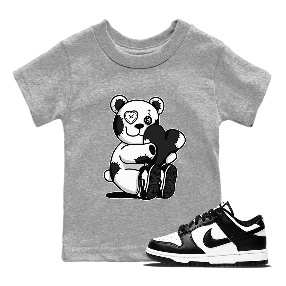 Dunk Panda Sneaker Match Tees Hugging Bear Streetwear Sneaker Shirt Dunk Low Panda Dunks Black White Drip Gear Zone Sneaker Matching Clothing Kids and Baby Youth Shirts Heather Grey 1
