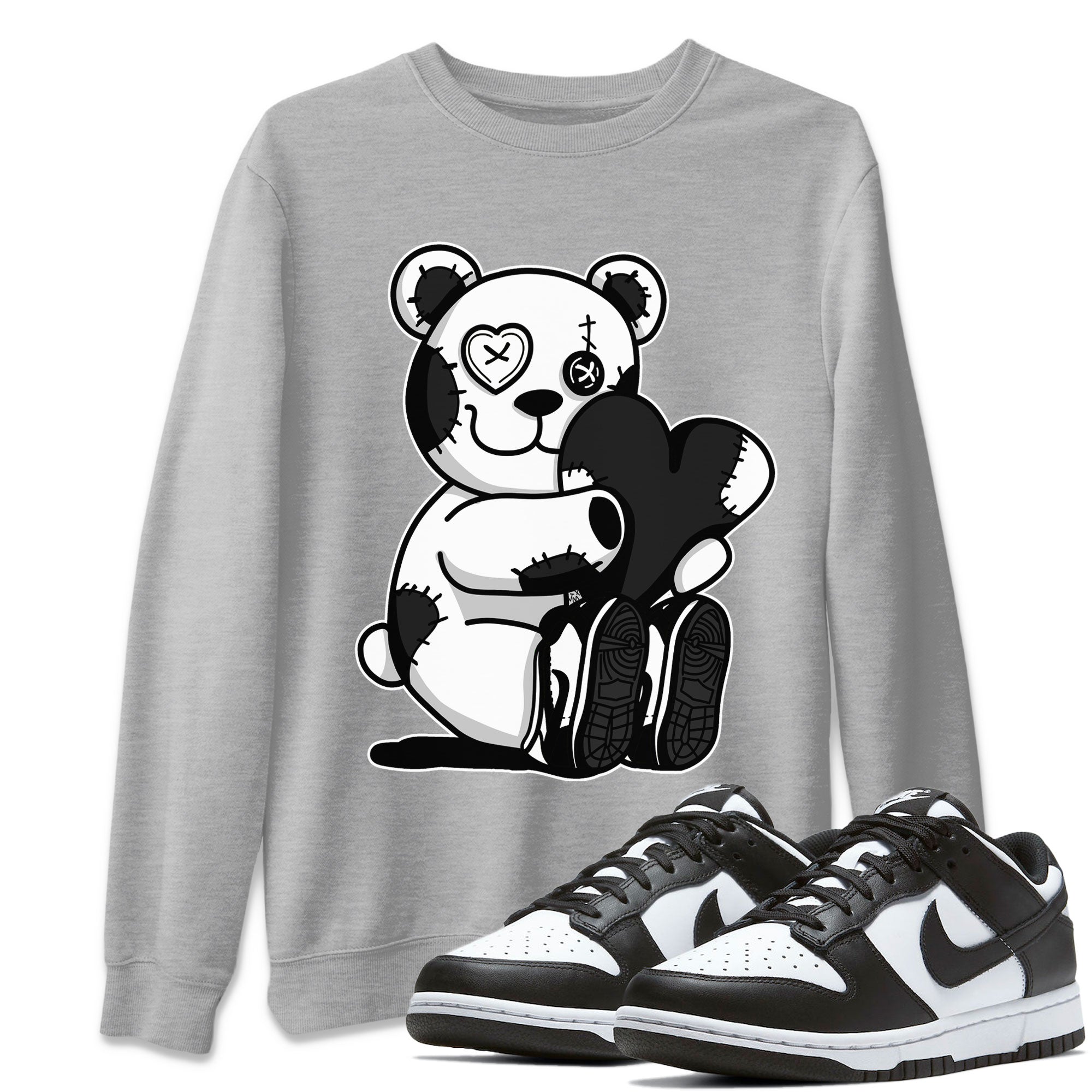 Dunk Panda Sneaker Match Tees Hugging Bear Streetwear Sneaker Shirt Dunk Low Panda Dunks Black White Drip Gear Zone Sneaker Matching Clothing Unisex Shirts Heather Grey 1