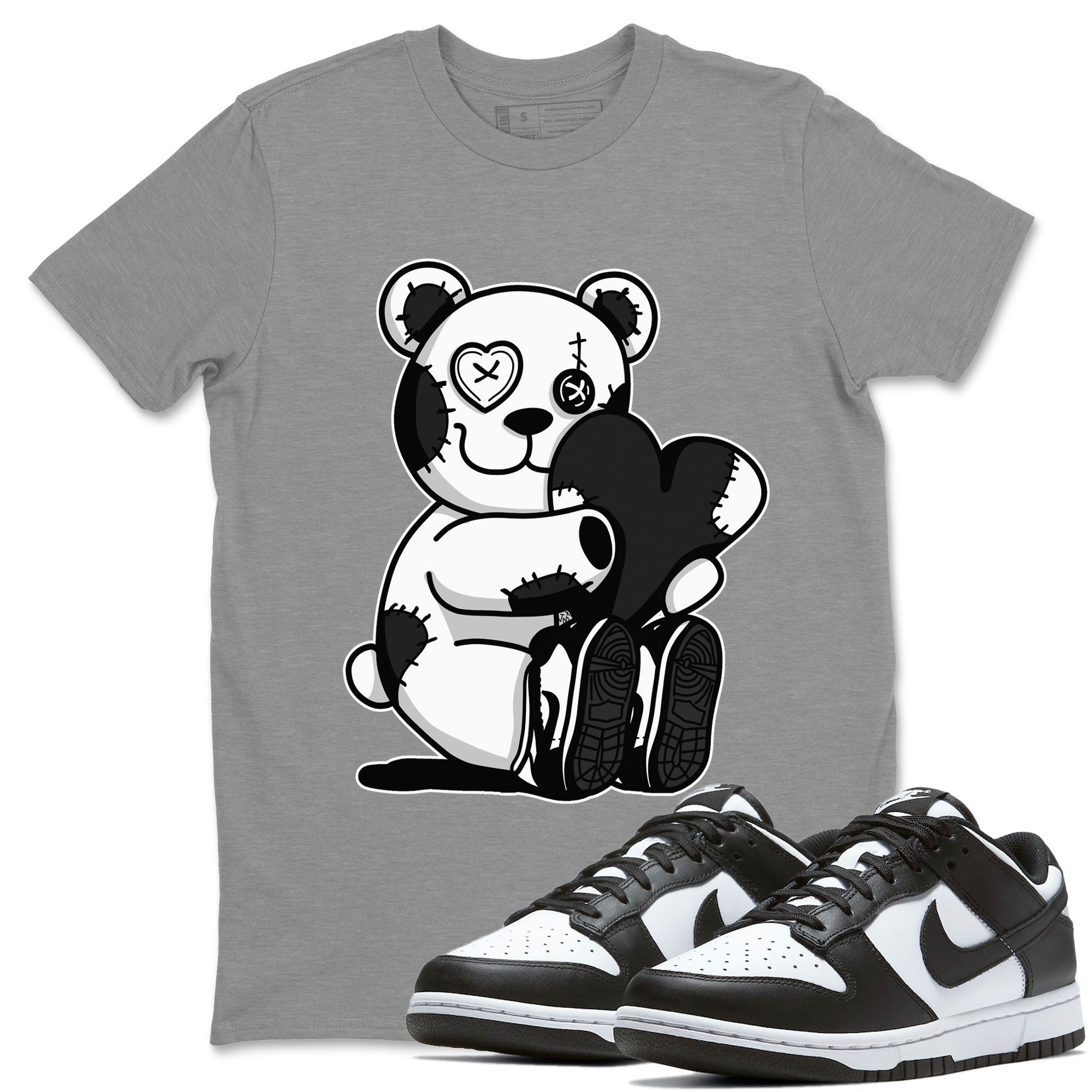 Dunk Panda Sneaker Match Tees Hugging Bear Streetwear Sneaker Shirt Dunk Low Panda Dunks Black White Drip Gear Zone Sneaker Matching Clothing Unisex Shirts Heather Grey 1