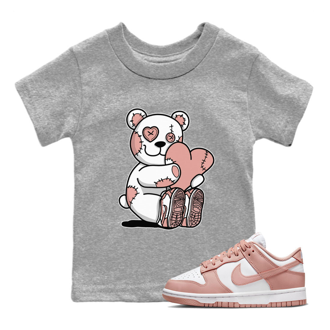 Dunk Low WMNS Rose Whisper shirt to match jordans Hugging Bear Streetwear Sneaker Shirt Dunk Rose Whisper Drip Gear Zone Sneaker Matching Clothing Baby Toddler Kids Heather Grey 1 T-Shirt