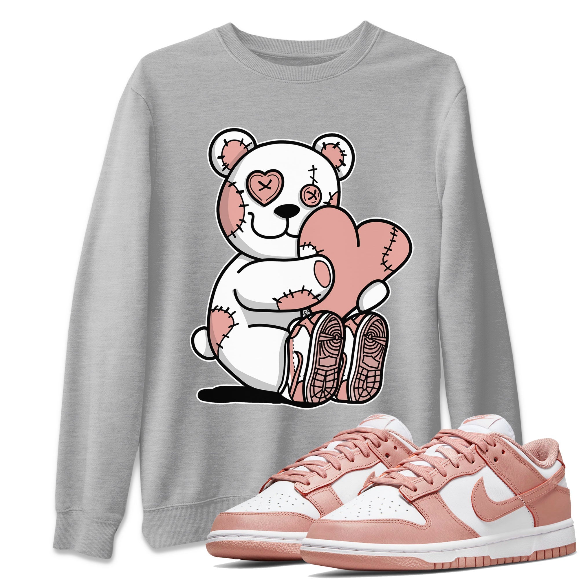Dunk Low WMNS Rose Whisper shirt to match jordans Hugging Bear Streetwear Sneaker Shirt Dunk Rose Whisper Drip Gear Zone Sneaker Matching Clothing Casual Unisex shirts Heather Grey 1 T-Shirt