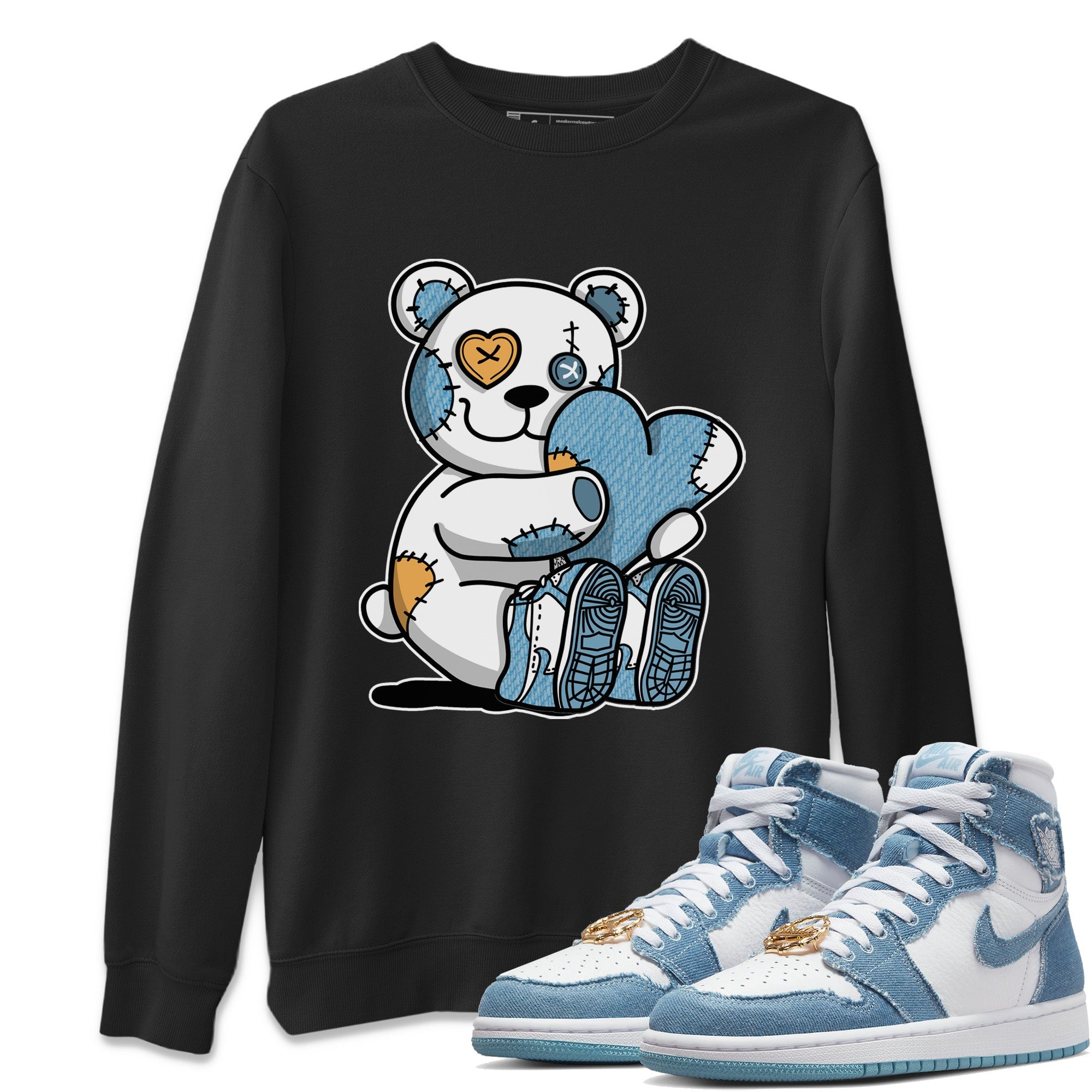 Jordan 1 Denim Sneaker Matching T-Shirt Hugging Bear Sneaker Tees Jordan 1 Denim Sneaker Release Tees Crew Neck Tees