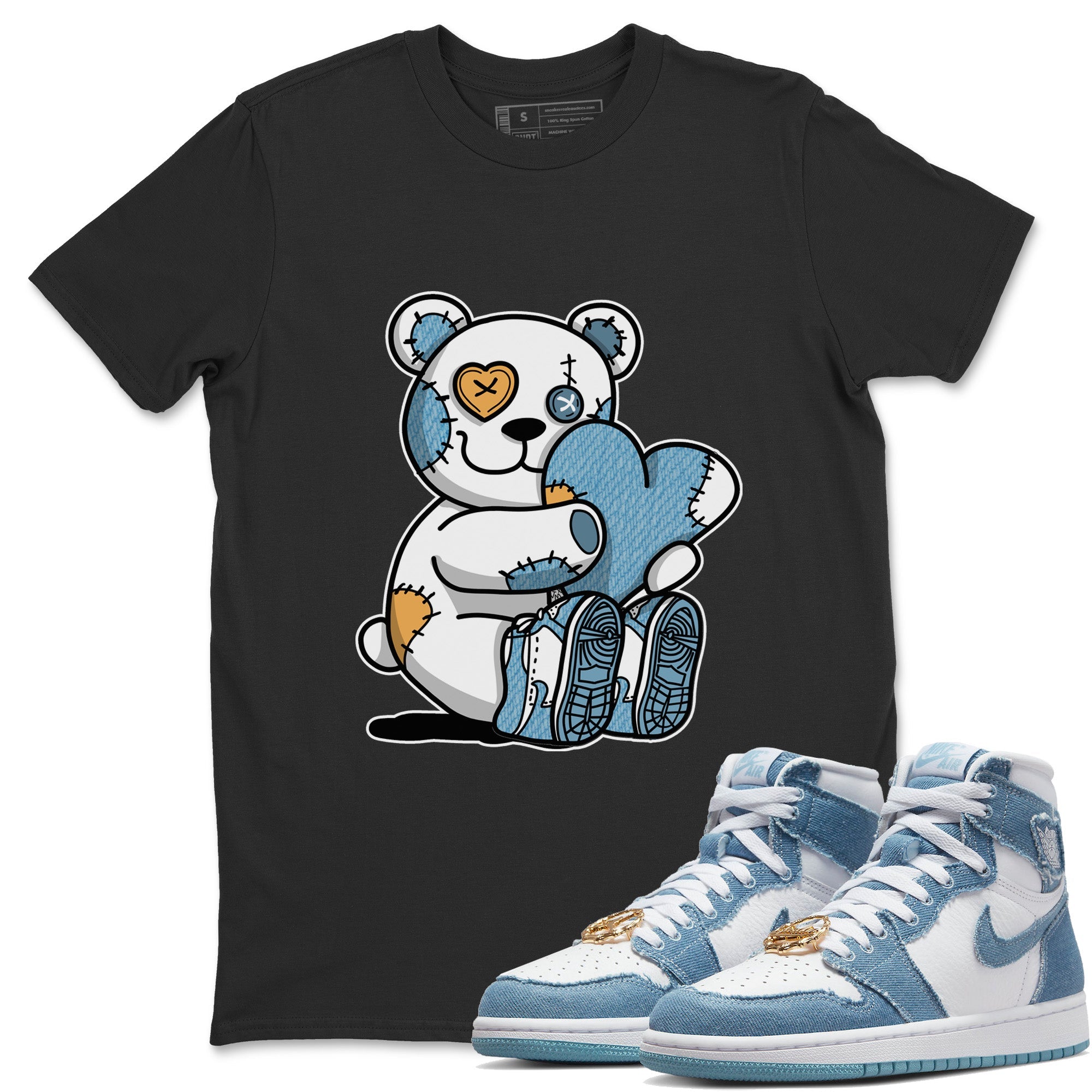 Jordan 1 Denim Sneaker Matching T-Shirt Hugging Bear Sneaker Tees Jordan 1 Denim Sneaker Release Tees Crew Neck Tees