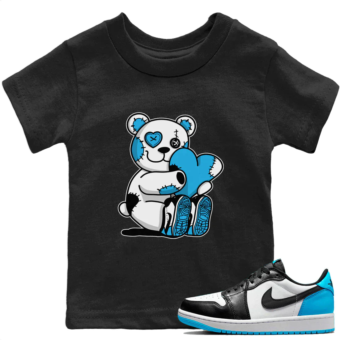 Jordan 1 Powder Blue Sneaker Matching T-Shirt Hugging Bear Sneaker Tees Jordan 1 Powder Blue Sneaker Release Tees Kids Shirts
