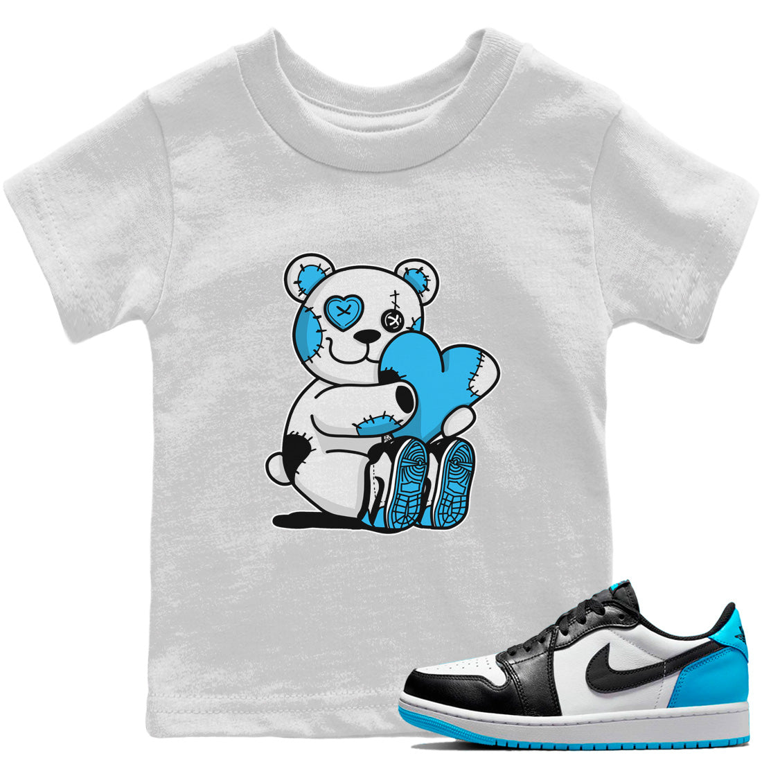 Jordan 1 Powder Blue Sneaker Matching T-Shirt Hugging Bear Sneaker Tees Jordan 1 Powder Blue Sneaker Release Tees Kids Shirts