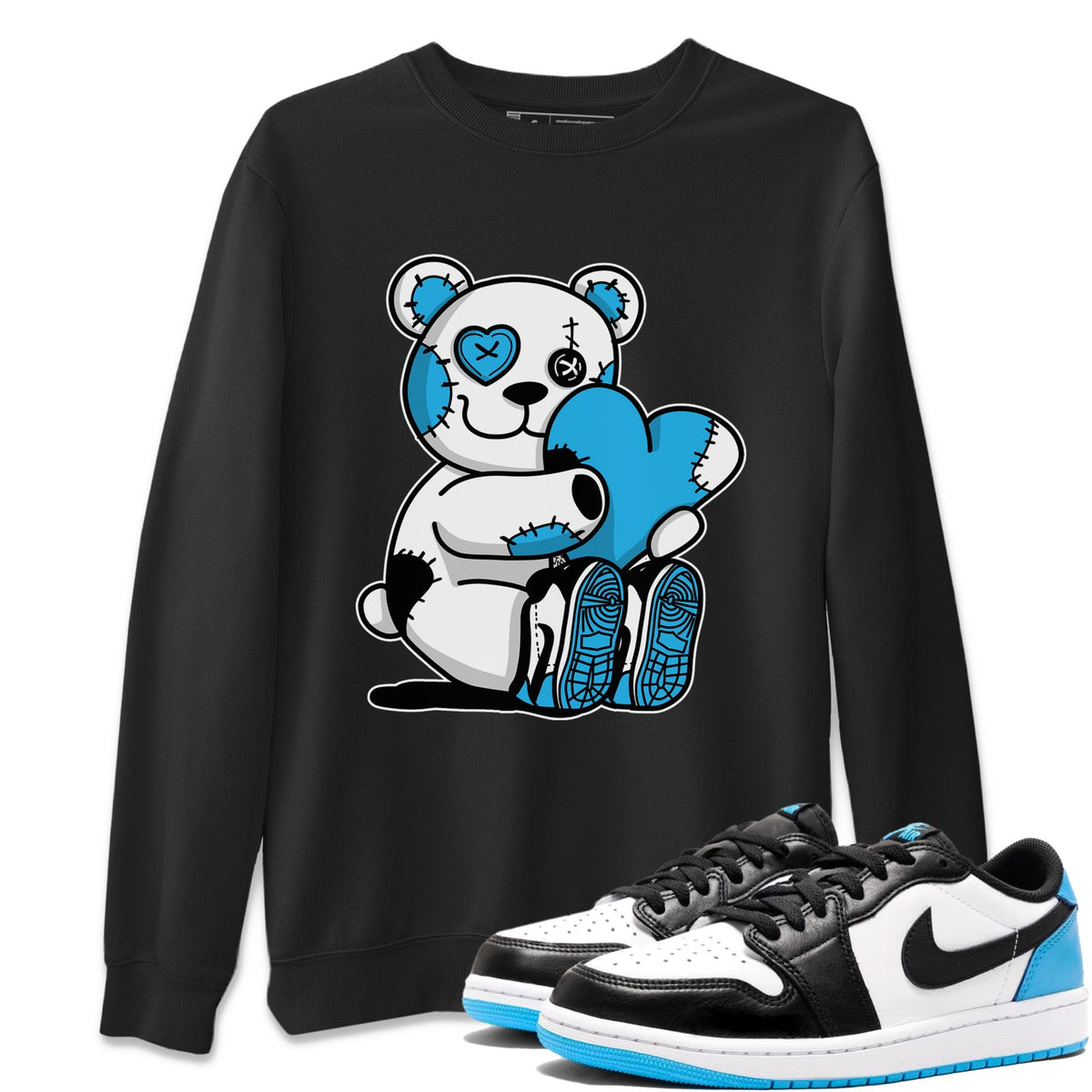 Jordan 1 Powder Blue Sneaker Matching T-Shirt Hugging Bear Sneaker Tees Jordan 1 Powder Blue Sneaker Release Tees Crew Neck Tees