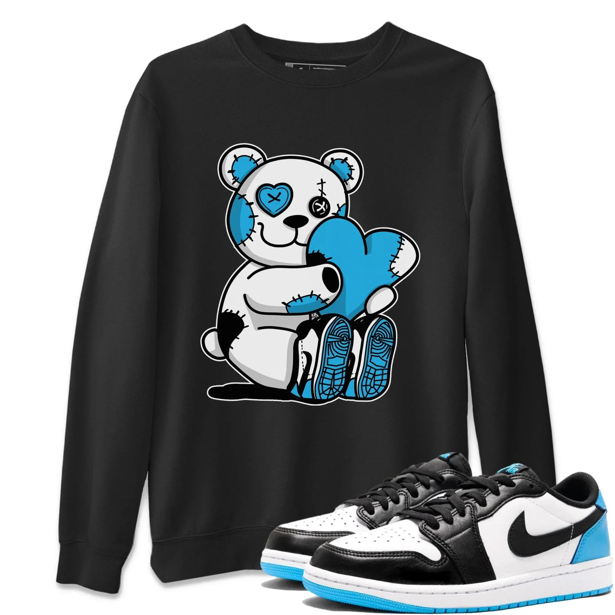 Jordan 1 Powder Blue Sneaker Matching T-Shirt Hugging Bear Sneaker Tees Jordan 1 Powder Blue Sneaker Release Tees Crew Neck Tees