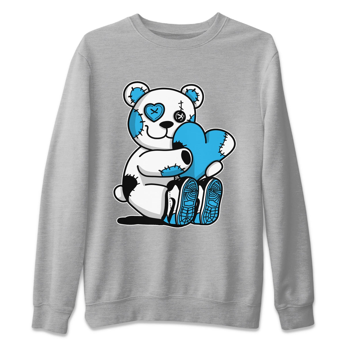 Jordan 1 Powder Blue Sneaker Matching T-Shirt Hugging Bear Sneaker Tees Jordan 1 Powder Blue Sneaker Release Tees Crew Neck Tees