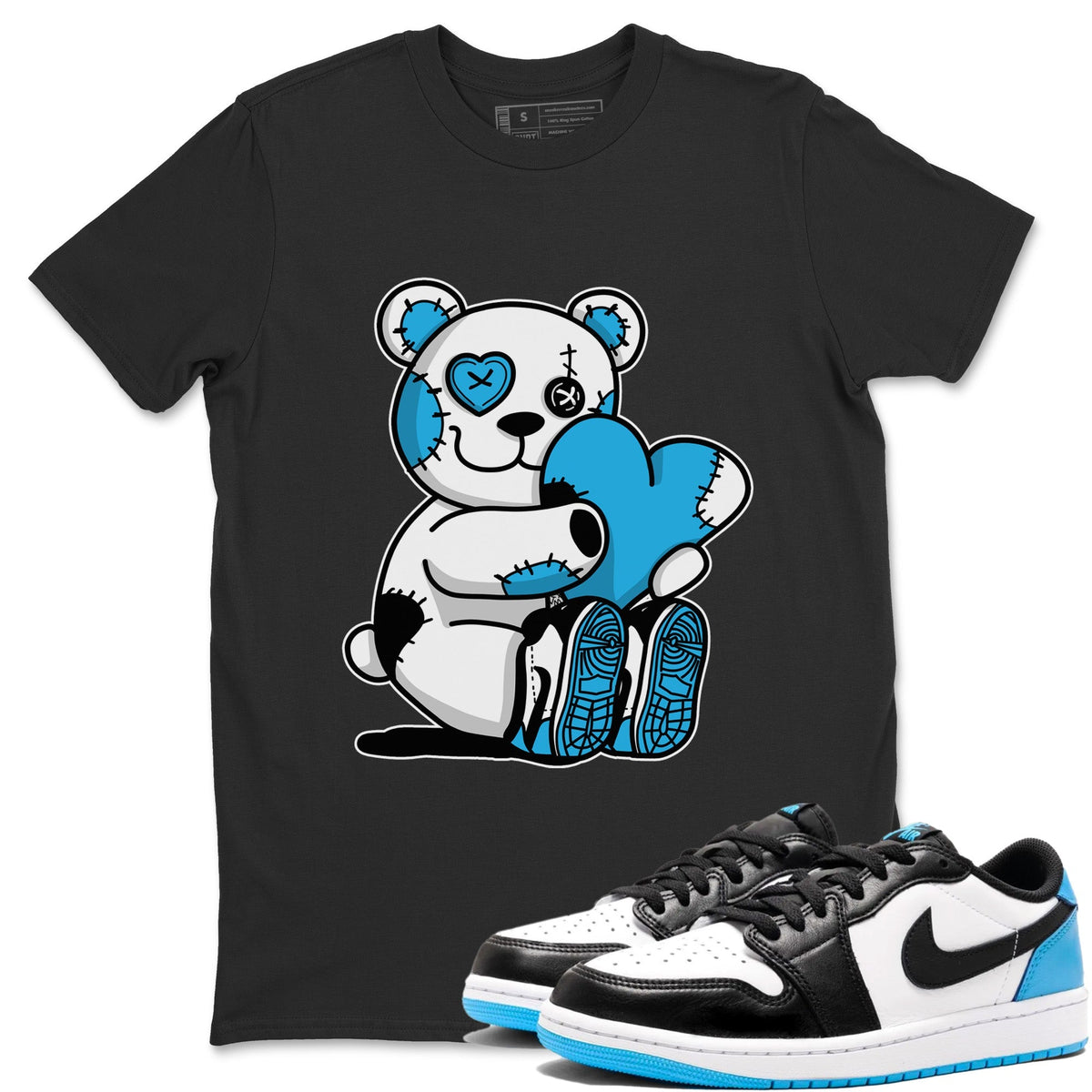Jordan 1 Powder Blue Sneaker Matching T-Shirt Hugging Bear Sneaker Tees Jordan 1 Powder Blue Sneaker Release Tees Crew Neck Tees