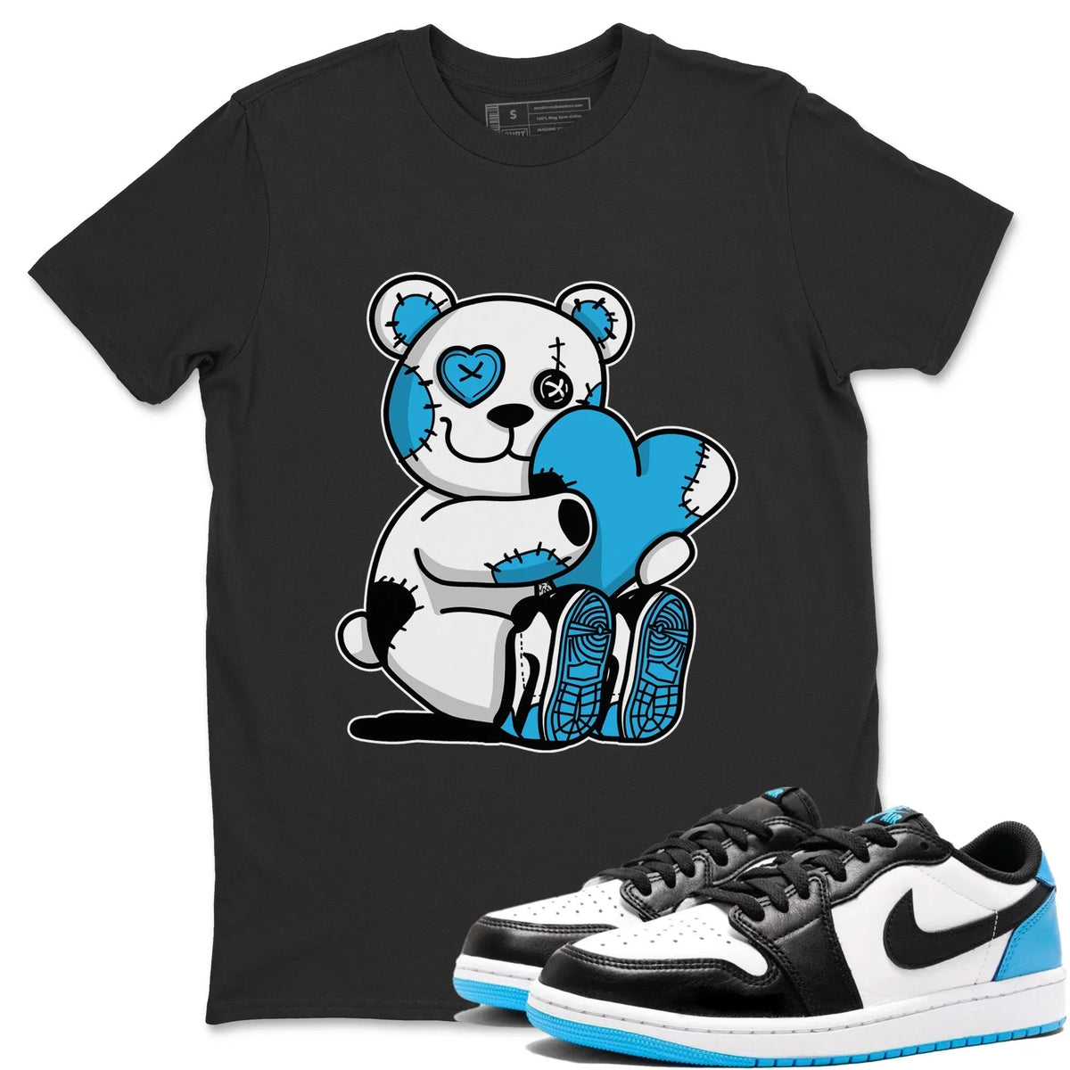 Jordan 1 Powder Blue Sneaker Matching T-Shirt Hugging Bear Sneaker Tees Jordan 1 Powder Blue Sneaker Release Tees Crew Neck Tees