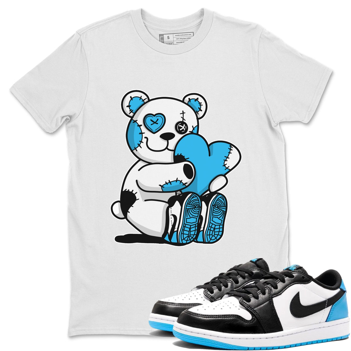 Jordan 1 Powder Blue Sneaker Matching T-Shirt Hugging Bear Sneaker Tees Jordan 1 Powder Blue Sneaker Release Tees Crew Neck Tees