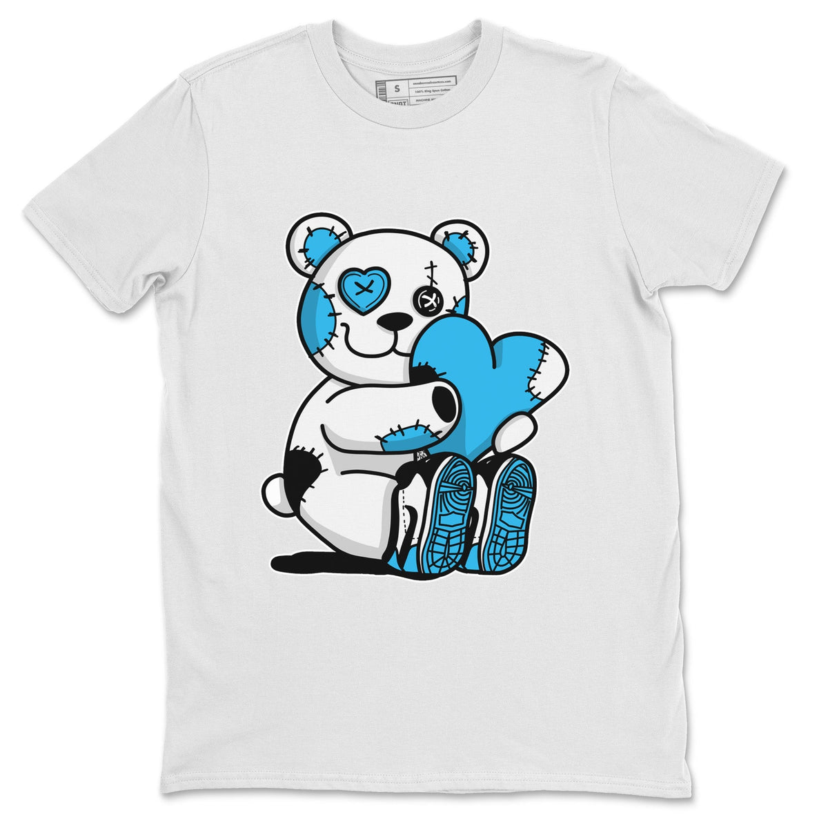 Jordan 1 Powder Blue Sneaker Matching T-Shirt Hugging Bear Sneaker Tees Jordan 1 Powder Blue Sneaker Release Tees Crew Neck Tees