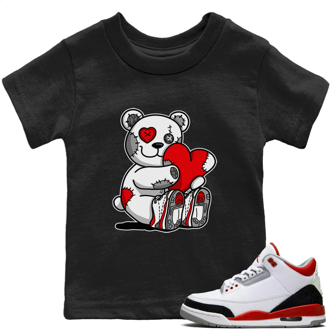 Jordan 3 Fire Red Sneaker Matching T-Shirt Hugging Bear Sneaker Tees Jordan 3 Fire Red Sneaker Release Tees Kids Shirts
