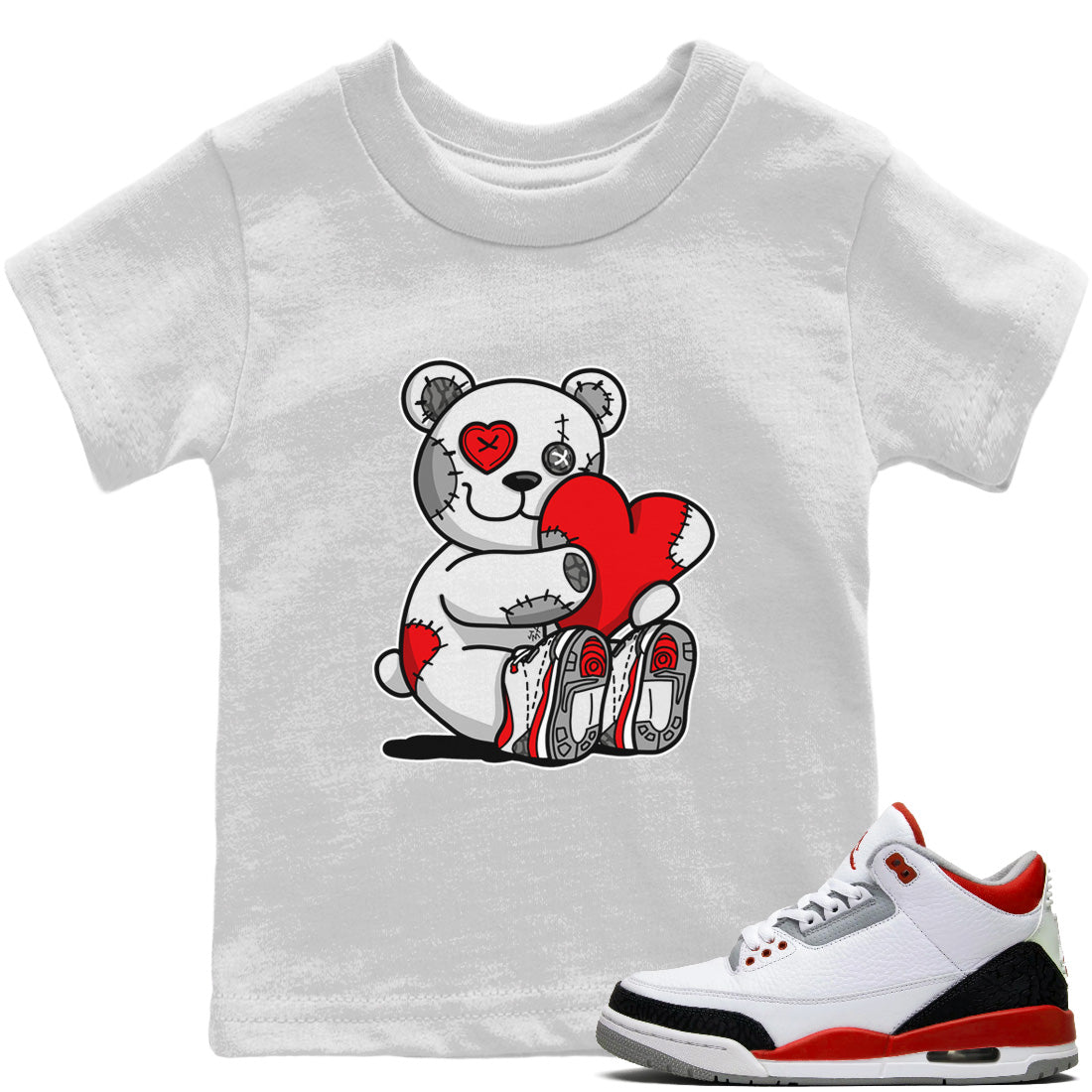 Jordan 3 Fire Red Sneaker Matching T-Shirt Hugging Bear Sneaker Tees Jordan 3 Fire Red Sneaker Release Tees Kids Shirts