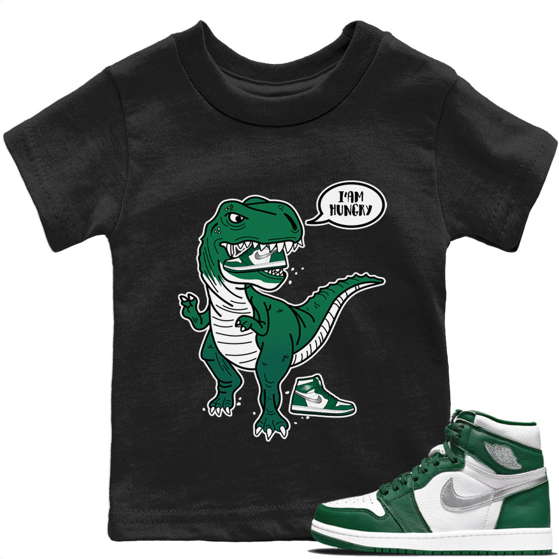 Jordan 1 Gorge Green Sneaker Matching T-Shirt Hungry Dino Sneaker Tees Jordan 1 Gorge Green Sneaker Release Tees Kids Shirts