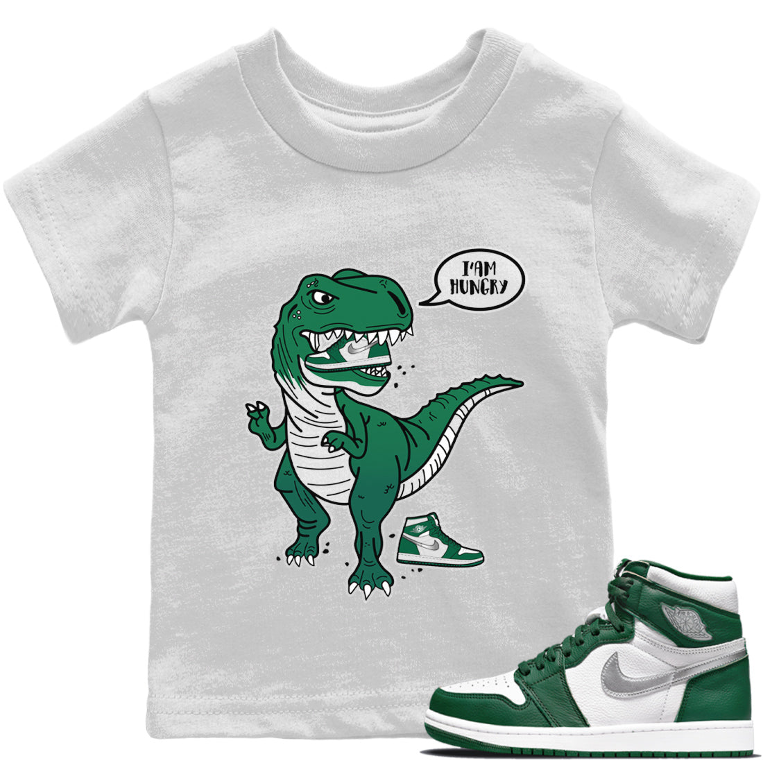 Jordan 1 Gorge Green Sneaker Matching T-Shirt Hungry Dino Sneaker Tees Jordan 1 Gorge Green Sneaker Release Tees Kids Shirts