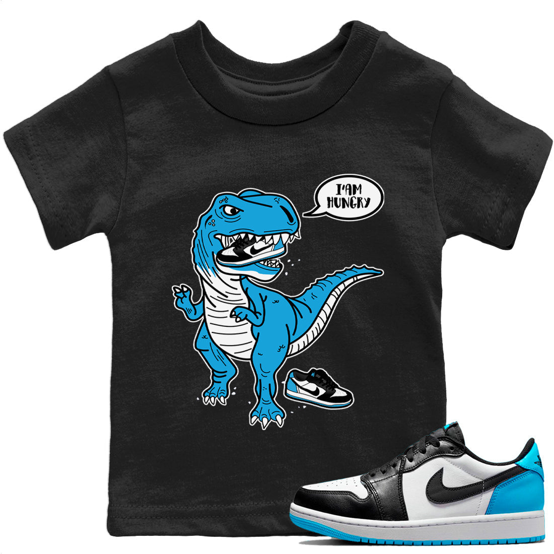 Jordan 1 Powder Blue Sneaker Matching T-Shirt Hungry Dino Sneaker Tees Jordan 1 Powder Blue Sneaker Release Tees Kids Shirts