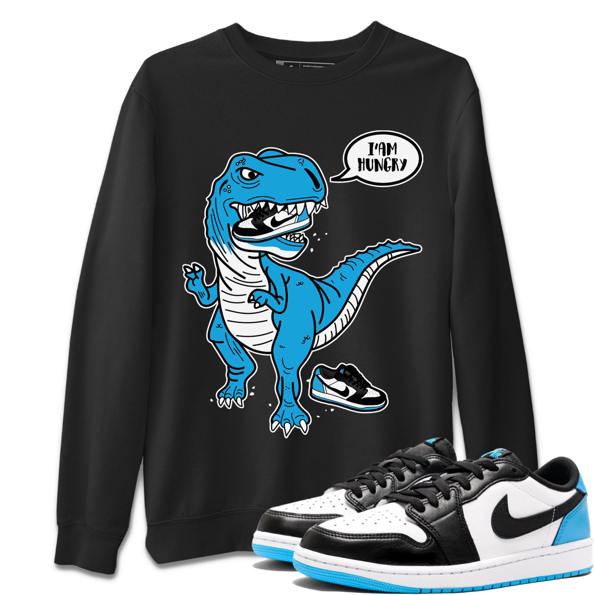 Jordan 1 Powder Blue Sneaker Matching T-Shirt Hungry Dino Sneaker Tees Jordan 1 Powder Blue Sneaker Release Tees Crew Neck Tees