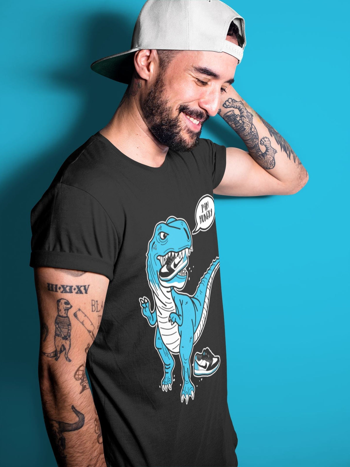 Jordan 1 Powder Blue Sneaker Matching T-Shirt Hungry Dino Sneaker Tees Jordan 1 Powder Blue Sneaker Release Tees Crew Neck Tees
