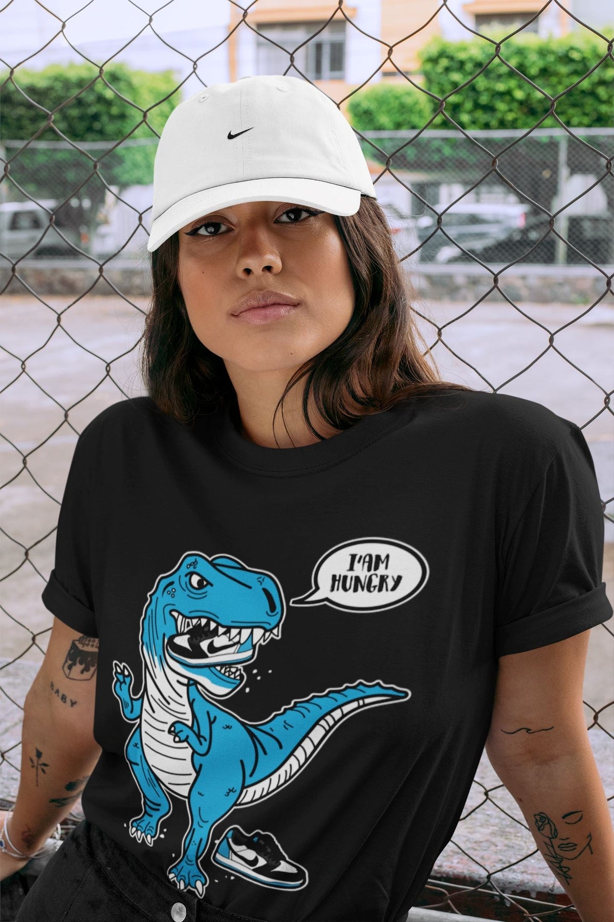 Jordan 1 Powder Blue Sneaker Matching T-Shirt Hungry Dino Sneaker Tees Jordan 1 Powder Blue Sneaker Release Tees Crew Neck Tees