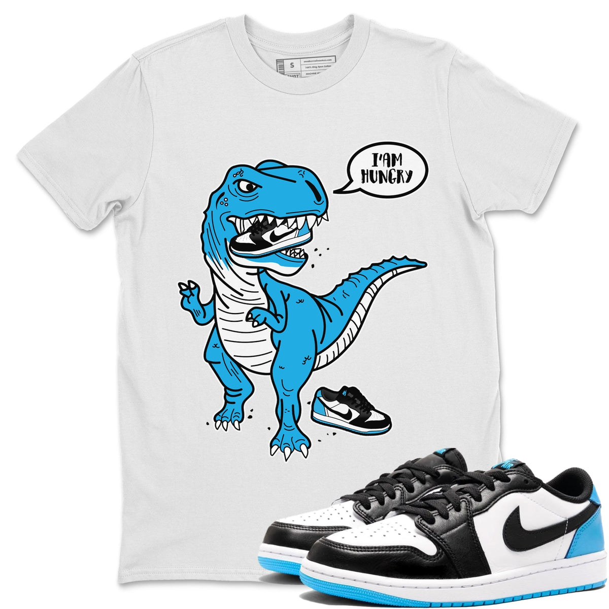 Jordan 1 Powder Blue Sneaker Matching T-Shirt Hungry Dino Sneaker Tees Jordan 1 Powder Blue Sneaker Release Tees Crew Neck Tees