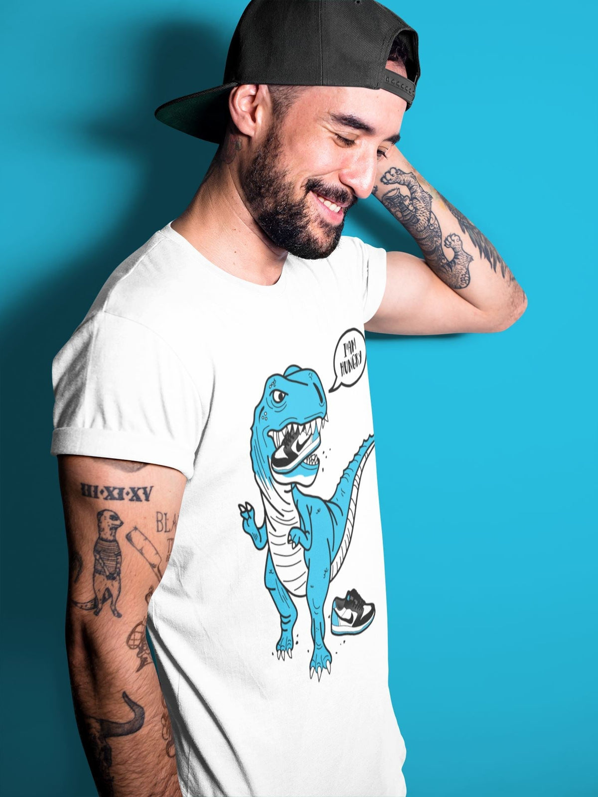 Jordan 1 Powder Blue Sneaker Matching T-Shirt Hungry Dino Sneaker Tees Jordan 1 Powder Blue Sneaker Release Tees Crew Neck Tees