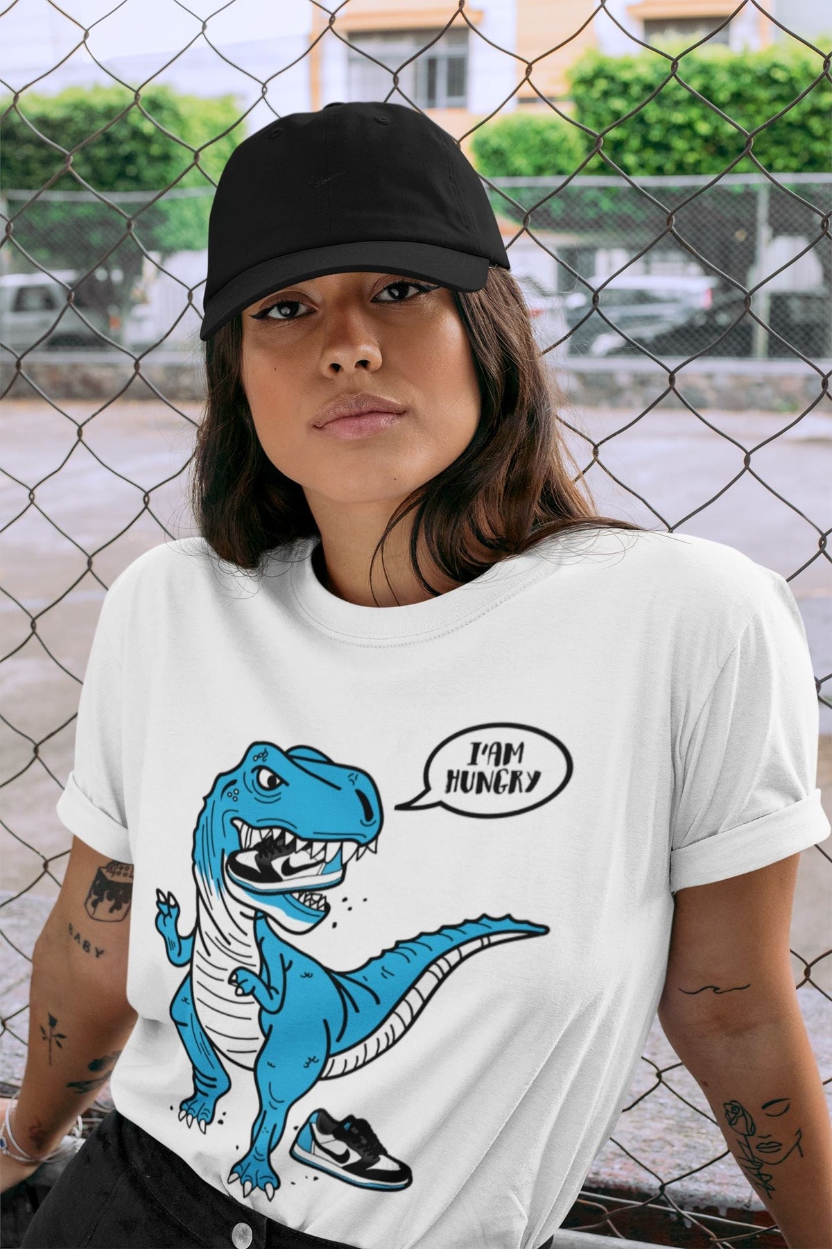 Jordan 1 Powder Blue Sneaker Matching T-Shirt Hungry Dino Sneaker Tees Jordan 1 Powder Blue Sneaker Release Tees Crew Neck Tees