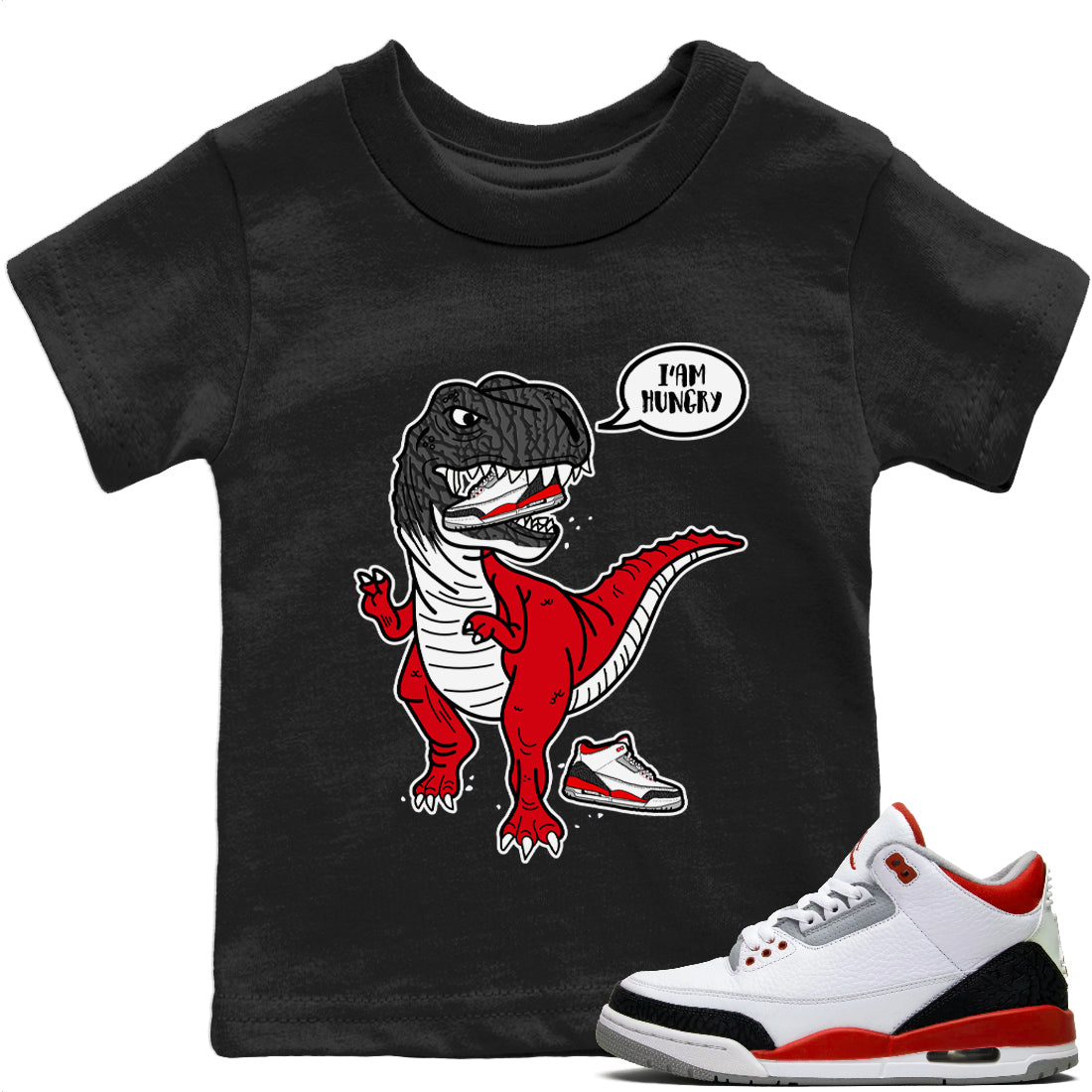 Jordan 3 Fire Red Sneaker Matching T-Shirt Hungry Dino Sneaker Tees Jordan 3 Fire Red Sneaker Release Tees Kids Shirts