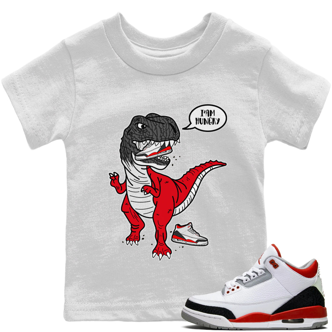 Jordan 3 Fire Red Sneaker Matching T-Shirt Hungry Dino Sneaker Tees Jordan 3 Fire Red Sneaker Release Tees Kids Shirts