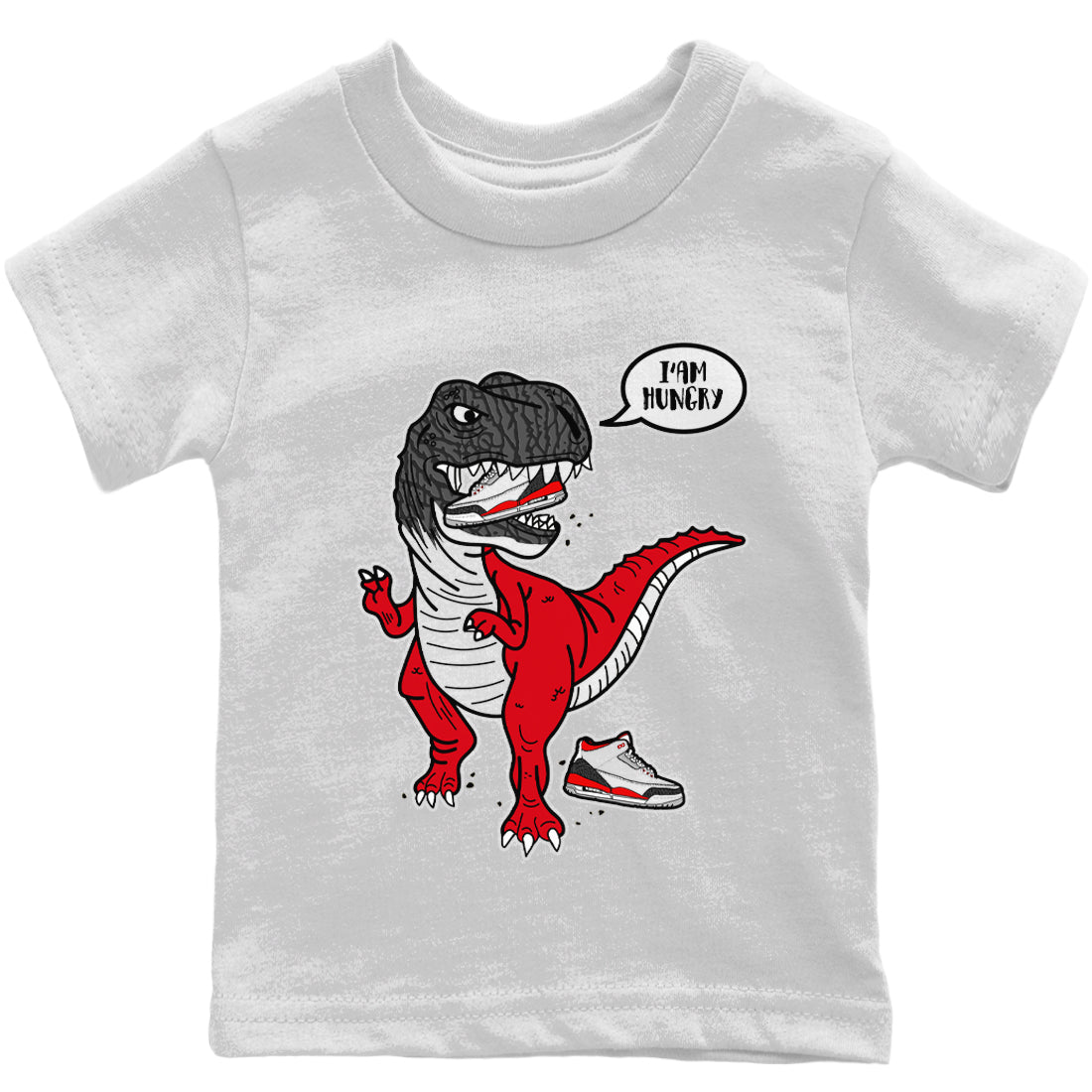 Jordan 3 Fire Red Sneaker Matching T-Shirt Hungry Dino Sneaker Tees Jordan 3 Fire Red Sneaker Release Tees Kids Shirts