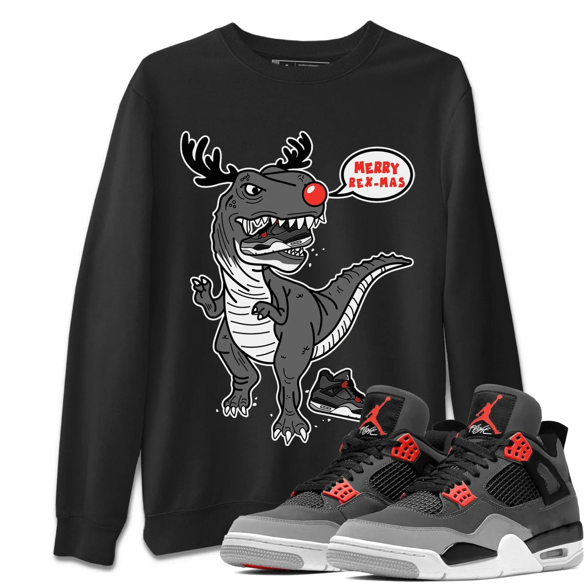Jordan 4 Infrared Sneaker Matching T-Shirt Hungry Dino Sneaker Tees Jordan 4 Infrared Sneaker Release Tees Crew Neck Tees