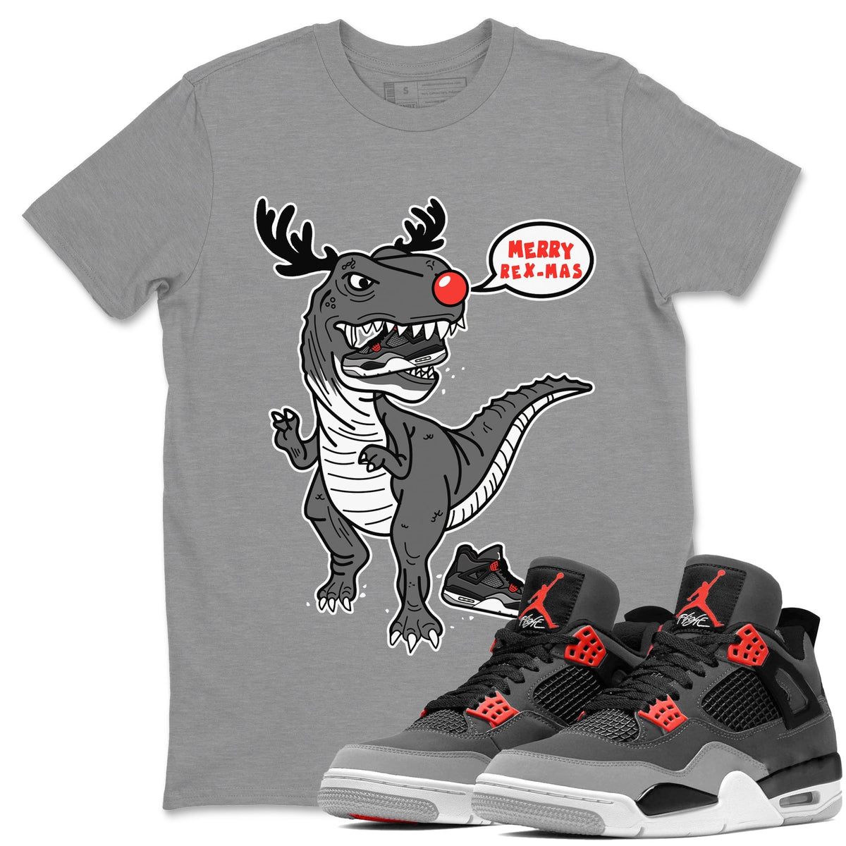 Jordan 4 Infrared Sneaker Matching T-Shirt Hungry Dino Sneaker Tees Jordan 4 Infrared Sneaker Release Tees Crew Neck Tees