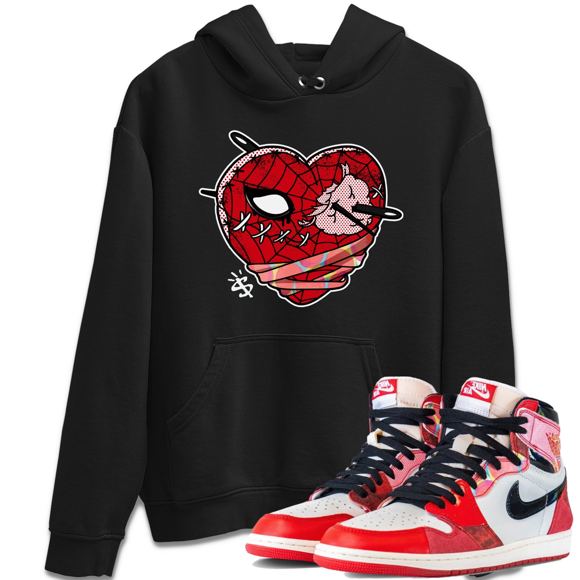 Air Jordan 1 Spider Man Sneaker Match Tees Hurt Heart Sneaker Release Tees Spider-Man: Across the Spider-Verse x Air Jordan 1 Sneaker Release Tees Unisex Shirts Black 1