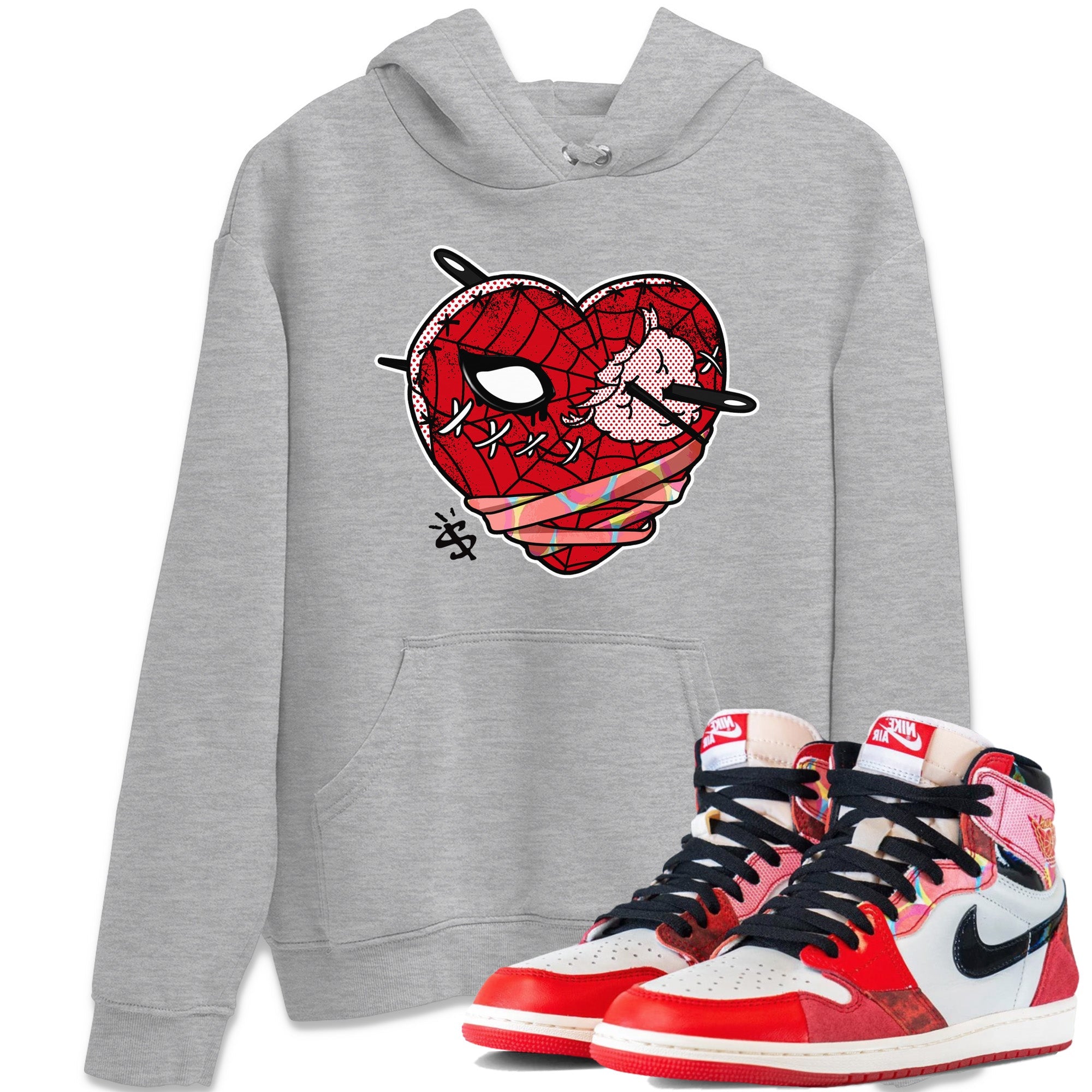Air Jordan 1 Spider Man Sneaker Match Tees Hurt Heart Sneaker Release Tees Spider-Man: Across the Spider-Verse x Air Jordan 1 Sneaker Release Tees Unisex Shirts Heather Grey 1