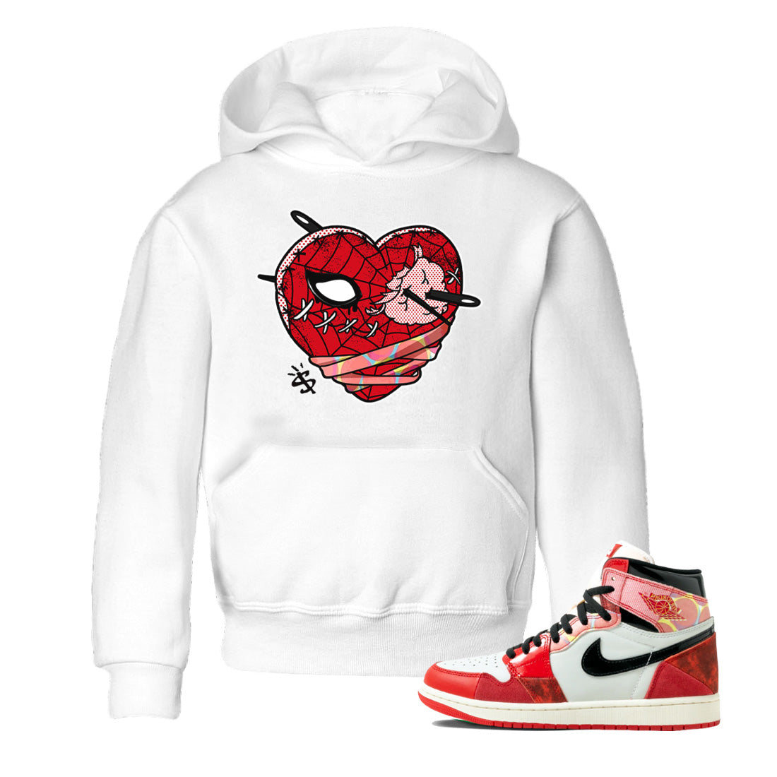 Air Jordan 1 Spider Man Sneaker Match Tees Hurt Heart Sneaker Release Tees Spider-Man: Across the Spider-Verse x Air Jordan 1 Sneaker Release Tees Kids Shirts White 1