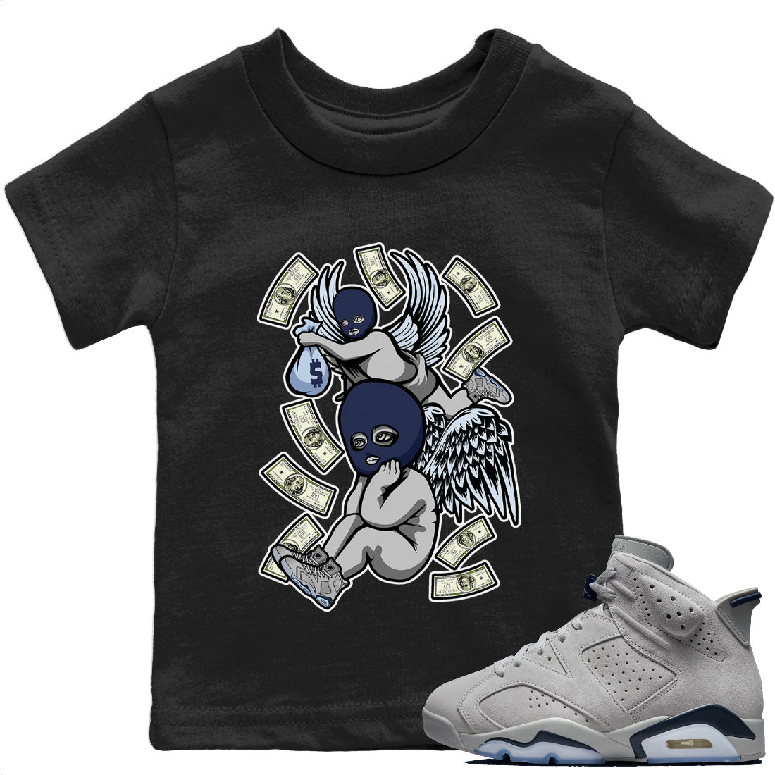 Jordan 6 Georgetown Sneaker Matching T-Shirt Hustle Angels Sneaker Tees Jordan 6 Georgetown Sneaker Release Tees Kids Shirts