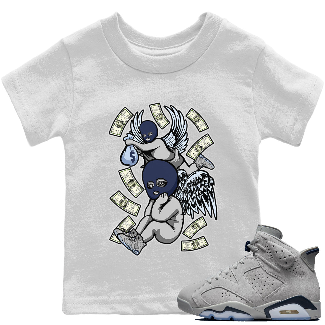 Jordan 6 Georgetown Sneaker Matching T-Shirt Hustle Angels Sneaker Tees Jordan 6 Georgetown Sneaker Release Tees Kids Shirts